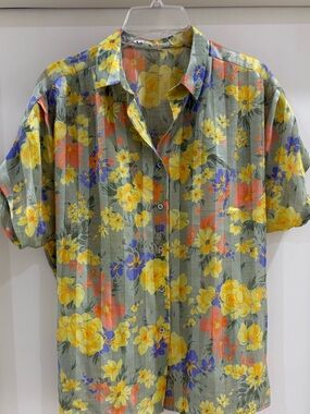 Blonda Short-Sleeve Floral Blouse in Olive, Yellow,Blue & Orange size 6